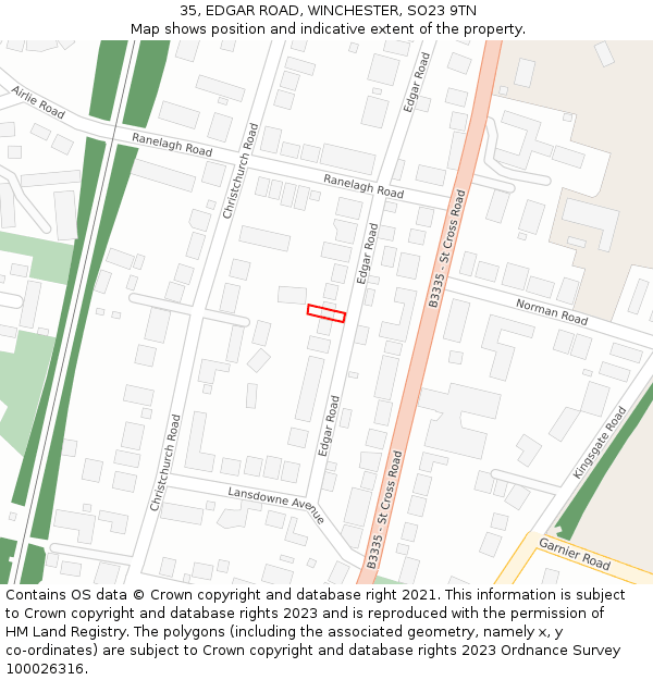 35, EDGAR ROAD, WINCHESTER, SO23 9TN: Location map and indicative extent of plot