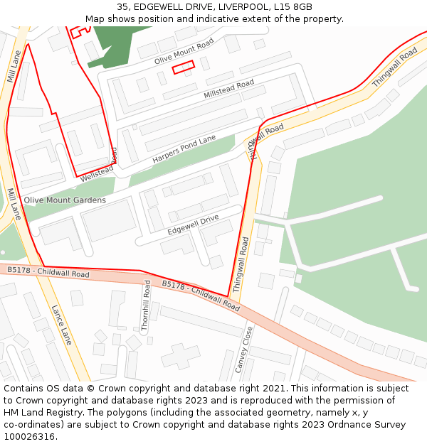 35, EDGEWELL DRIVE, LIVERPOOL, L15 8GB: Location map and indicative extent of plot