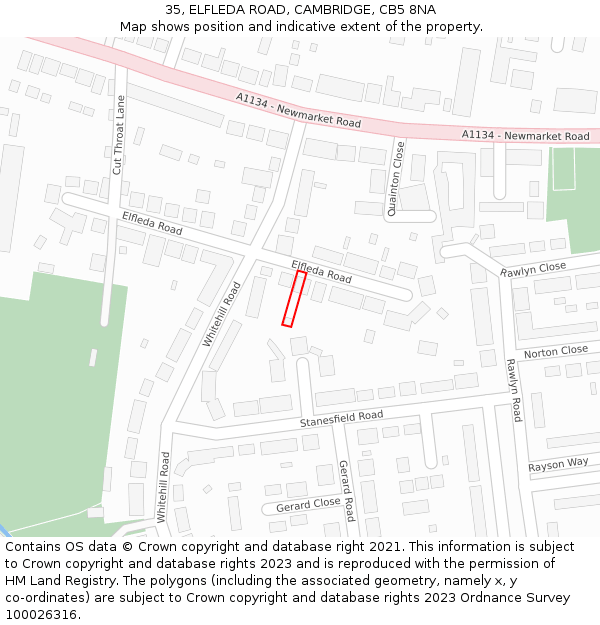 35, ELFLEDA ROAD, CAMBRIDGE, CB5 8NA: Location map and indicative extent of plot