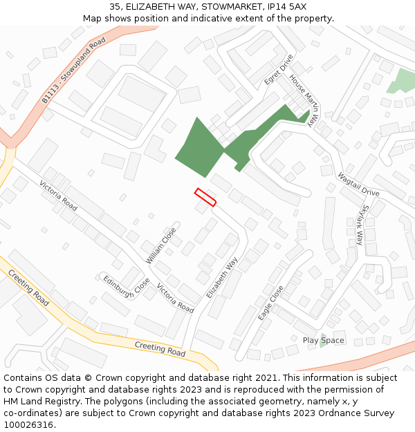 35, ELIZABETH WAY, STOWMARKET, IP14 5AX: Location map and indicative extent of plot
