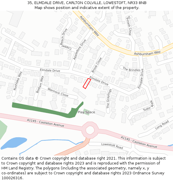 35, ELMDALE DRIVE, CARLTON COLVILLE, LOWESTOFT, NR33 8NB: Location map and indicative extent of plot