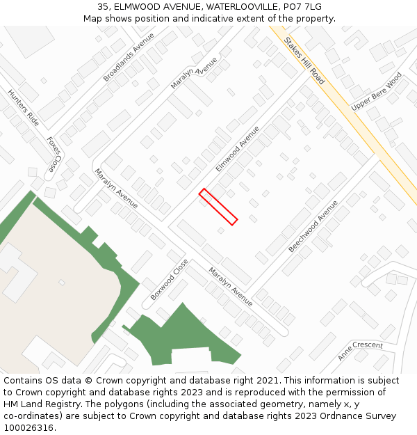 35, ELMWOOD AVENUE, WATERLOOVILLE, PO7 7LG: Location map and indicative extent of plot