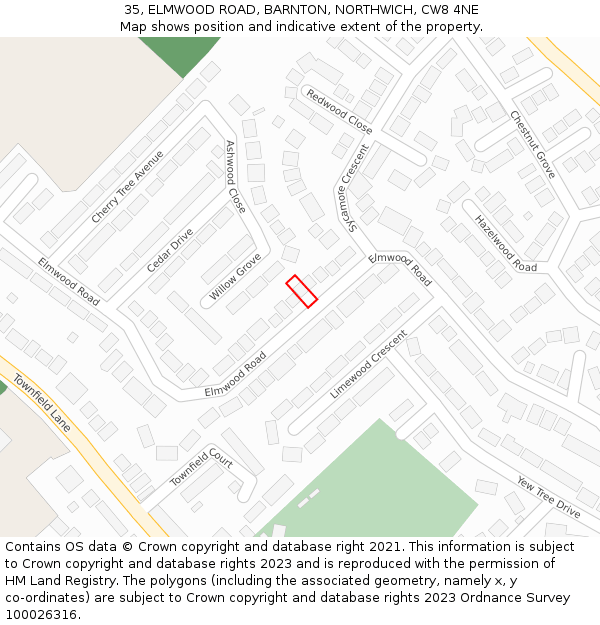 35, ELMWOOD ROAD, BARNTON, NORTHWICH, CW8 4NE: Location map and indicative extent of plot