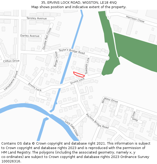 35, ERVINS LOCK ROAD, WIGSTON, LE18 4NQ: Location map and indicative extent of plot