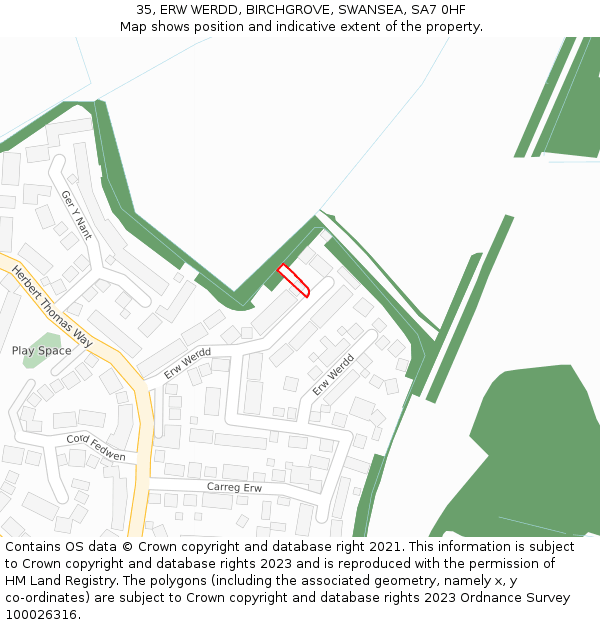 35, ERW WERDD, BIRCHGROVE, SWANSEA, SA7 0HF: Location map and indicative extent of plot