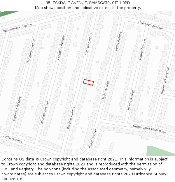 35, ESKDALE AVENUE, RAMSGATE, CT11 0PD: Location map and indicative extent of plot