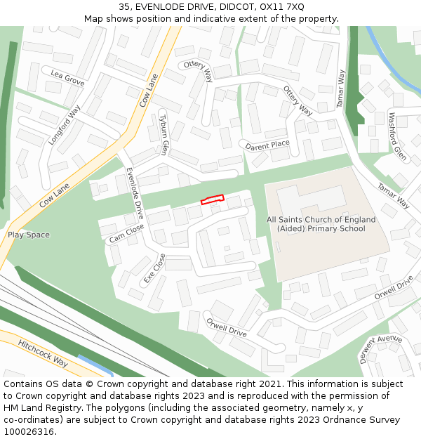 35, EVENLODE DRIVE, DIDCOT, OX11 7XQ: Location map and indicative extent of plot