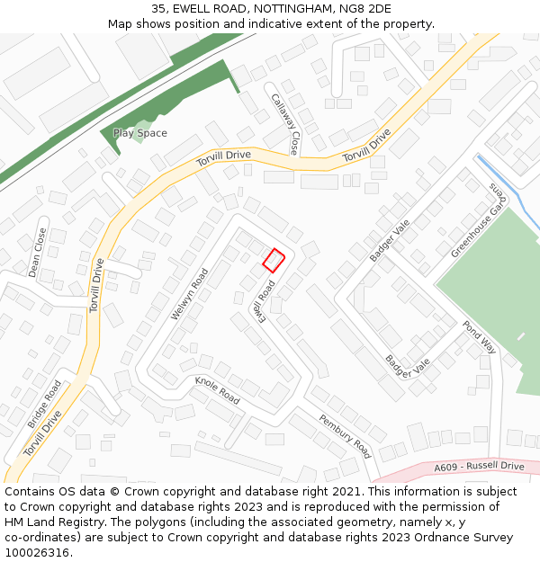 35, EWELL ROAD, NOTTINGHAM, NG8 2DE: Location map and indicative extent of plot