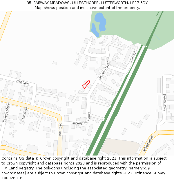 35, FAIRWAY MEADOWS, ULLESTHORPE, LUTTERWORTH, LE17 5DY: Location map and indicative extent of plot