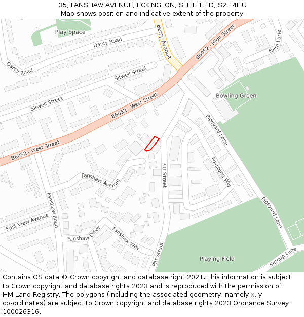 35, FANSHAW AVENUE, ECKINGTON, SHEFFIELD, S21 4HU: Location map and indicative extent of plot