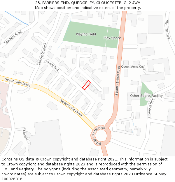 35, FARRIERS END, QUEDGELEY, GLOUCESTER, GL2 4WA: Location map and indicative extent of plot