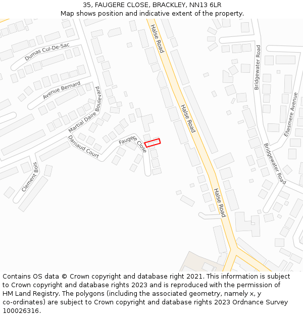 35, FAUGERE CLOSE, BRACKLEY, NN13 6LR: Location map and indicative extent of plot