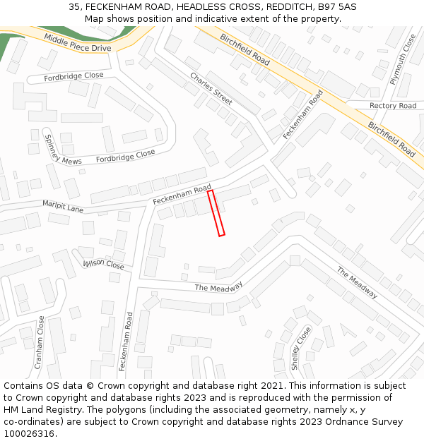 35, FECKENHAM ROAD, HEADLESS CROSS, REDDITCH, B97 5AS: Location map and indicative extent of plot