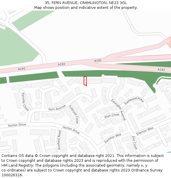 35, FERN AVENUE, CRAMLINGTON, NE23 3GL: Location map and indicative extent of plot