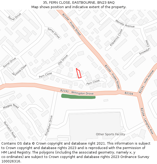 35, FERN CLOSE, EASTBOURNE, BN23 8AQ: Location map and indicative extent of plot