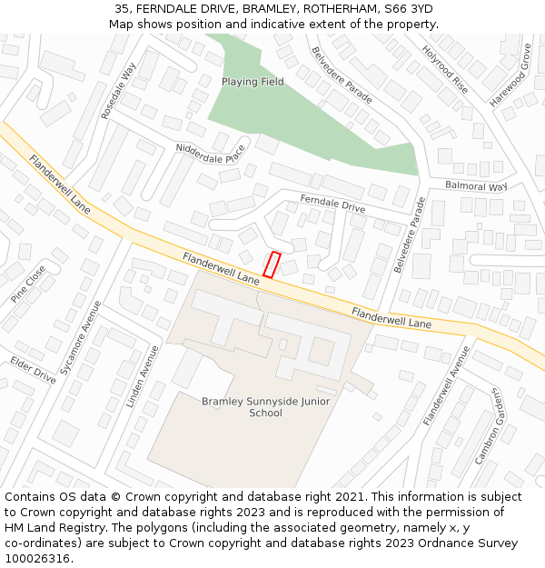 35, FERNDALE DRIVE, BRAMLEY, ROTHERHAM, S66 3YD: Location map and indicative extent of plot