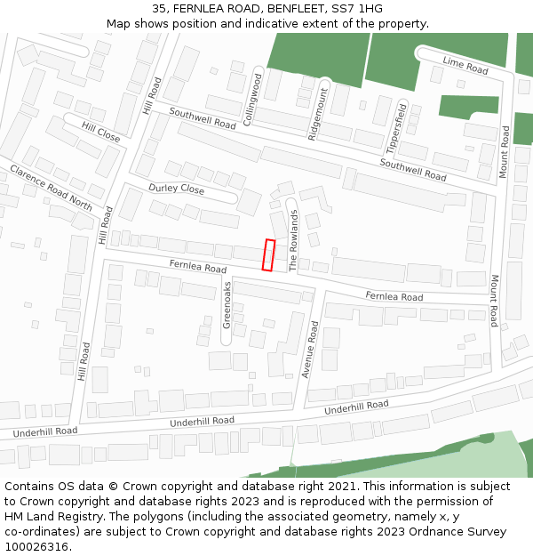 35, FERNLEA ROAD, BENFLEET, SS7 1HG: Location map and indicative extent of plot