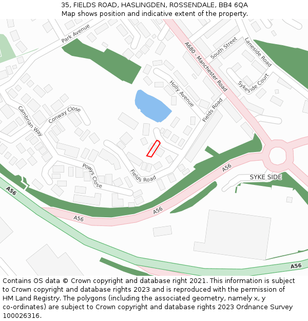 35, FIELDS ROAD, HASLINGDEN, ROSSENDALE, BB4 6QA: Location map and indicative extent of plot