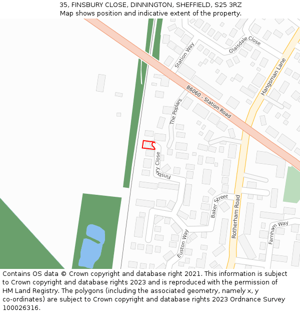 35, FINSBURY CLOSE, DINNINGTON, SHEFFIELD, S25 3RZ: Location map and indicative extent of plot