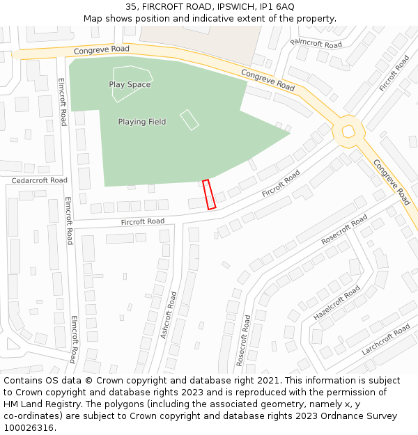 35, FIRCROFT ROAD, IPSWICH, IP1 6AQ: Location map and indicative extent of plot