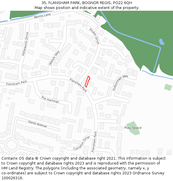 35, FLANSHAM PARK, BOGNOR REGIS, PO22 6QH: Location map and indicative extent of plot