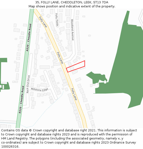 35, FOLLY LANE, CHEDDLETON, LEEK, ST13 7DA: Location map and indicative extent of plot