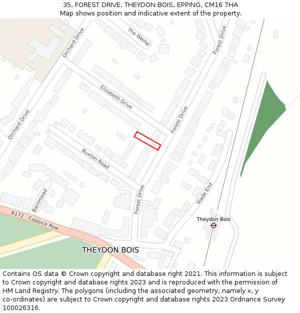 35, FOREST DRIVE, THEYDON BOIS, EPPING, CM16 7HA: Location map and indicative extent of plot