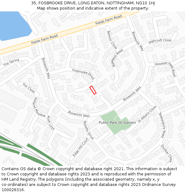 35, FOSBROOKE DRIVE, LONG EATON, NOTTINGHAM, NG10 1HJ: Location map and indicative extent of plot
