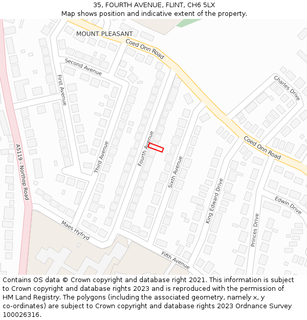 35, FOURTH AVENUE, FLINT, CH6 5LX: Location map and indicative extent of plot