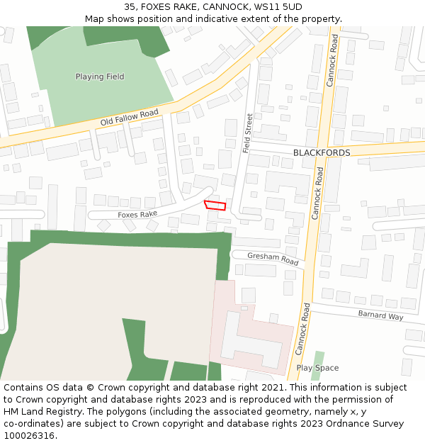 35, FOXES RAKE, CANNOCK, WS11 5UD: Location map and indicative extent of plot