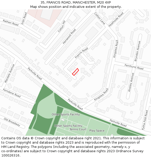 35, FRANCIS ROAD, MANCHESTER, M20 4XP: Location map and indicative extent of plot