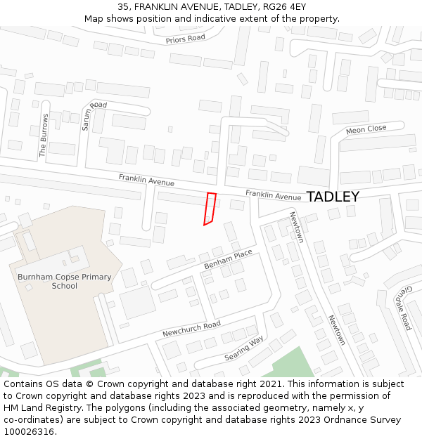 35, FRANKLIN AVENUE, TADLEY, RG26 4EY: Location map and indicative extent of plot