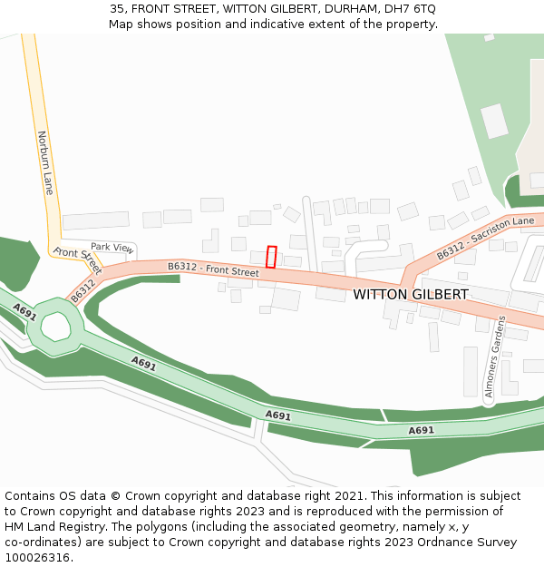 35, FRONT STREET, WITTON GILBERT, DURHAM, DH7 6TQ: Location map and indicative extent of plot