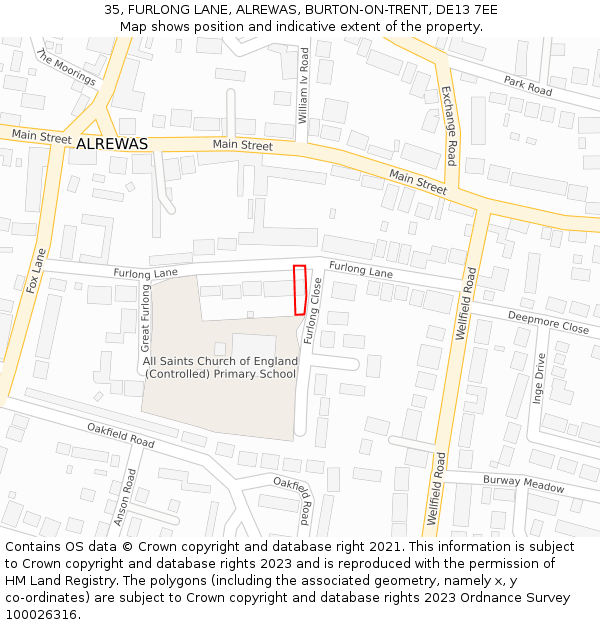 35, FURLONG LANE, ALREWAS, BURTON-ON-TRENT, DE13 7EE: Location map and indicative extent of plot