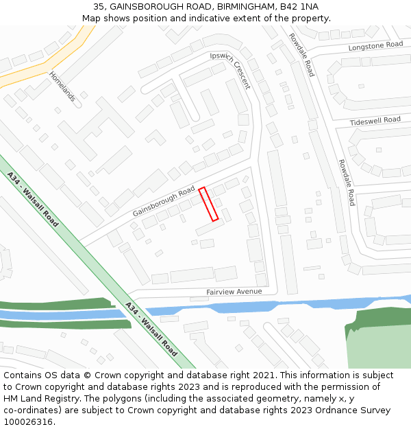 35, GAINSBOROUGH ROAD, BIRMINGHAM, B42 1NA: Location map and indicative extent of plot