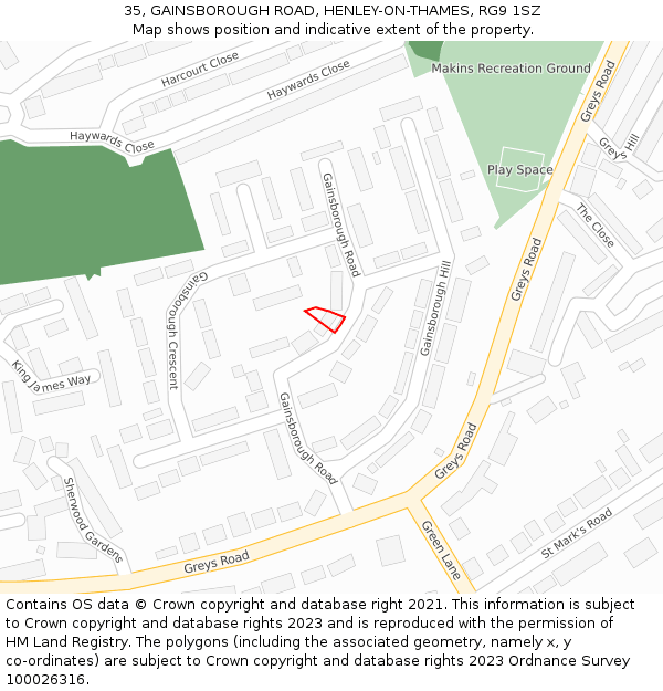 35, GAINSBOROUGH ROAD, HENLEY-ON-THAMES, RG9 1SZ: Location map and indicative extent of plot