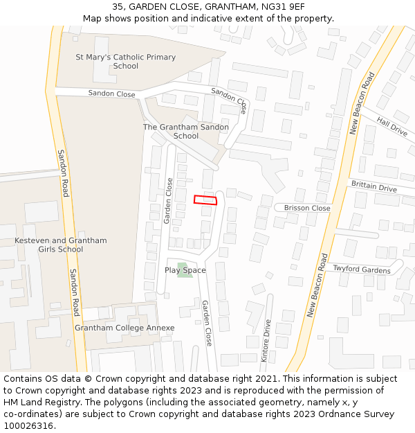 35, GARDEN CLOSE, GRANTHAM, NG31 9EF: Location map and indicative extent of plot