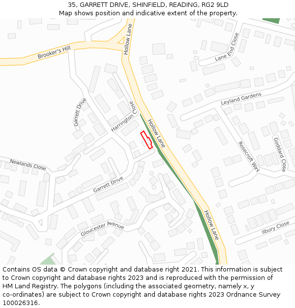 35, GARRETT DRIVE, SHINFIELD, READING, RG2 9LD: Location map and indicative extent of plot