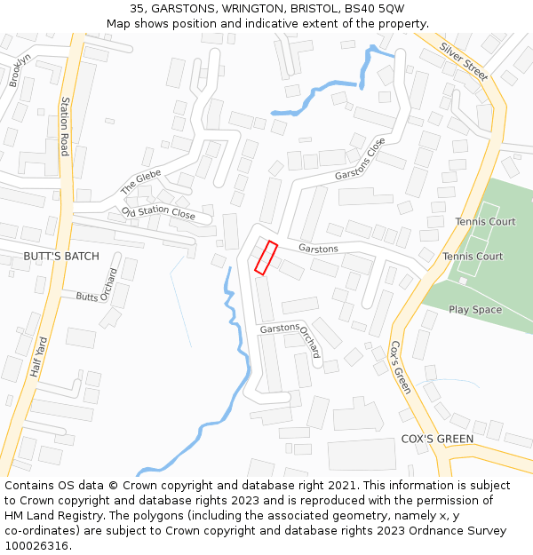 35, GARSTONS, WRINGTON, BRISTOL, BS40 5QW: Location map and indicative extent of plot