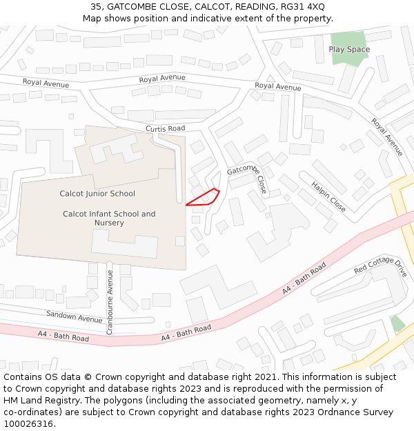 35, GATCOMBE CLOSE, CALCOT, READING, RG31 4XQ: Location map and indicative extent of plot