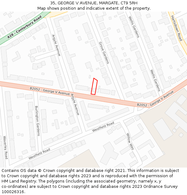 35, GEORGE V AVENUE, MARGATE, CT9 5RH: Location map and indicative extent of plot