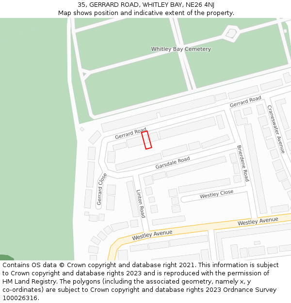 35, GERRARD ROAD, WHITLEY BAY, NE26 4NJ: Location map and indicative extent of plot