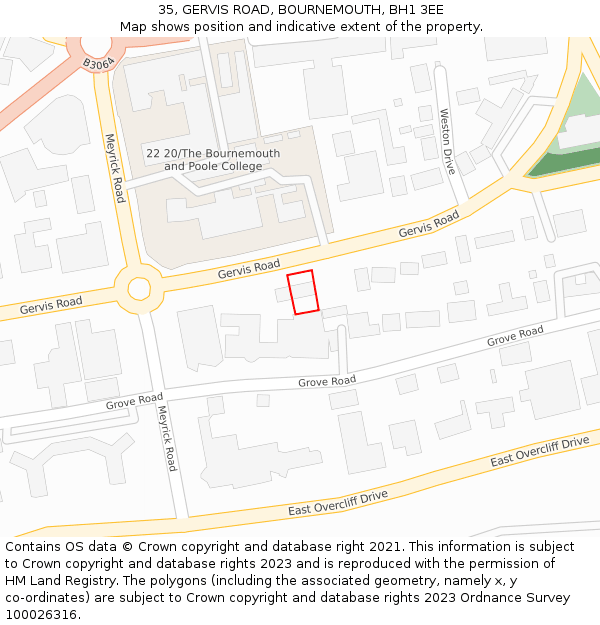 35, GERVIS ROAD, BOURNEMOUTH, BH1 3EE: Location map and indicative extent of plot