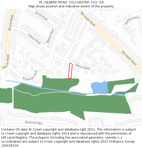 35, GILBERD ROAD, COLCHESTER, CO2 7LR: Location map and indicative extent of plot