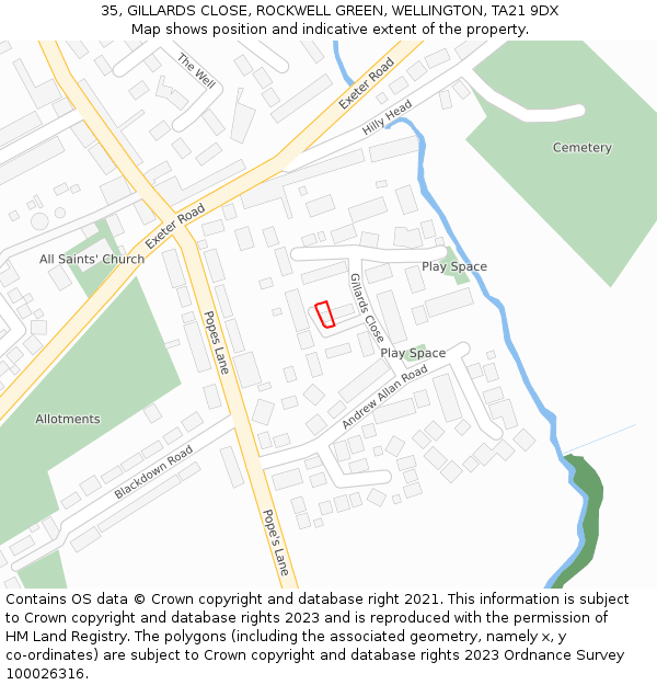 35, GILLARDS CLOSE, ROCKWELL GREEN, WELLINGTON, TA21 9DX: Location map and indicative extent of plot