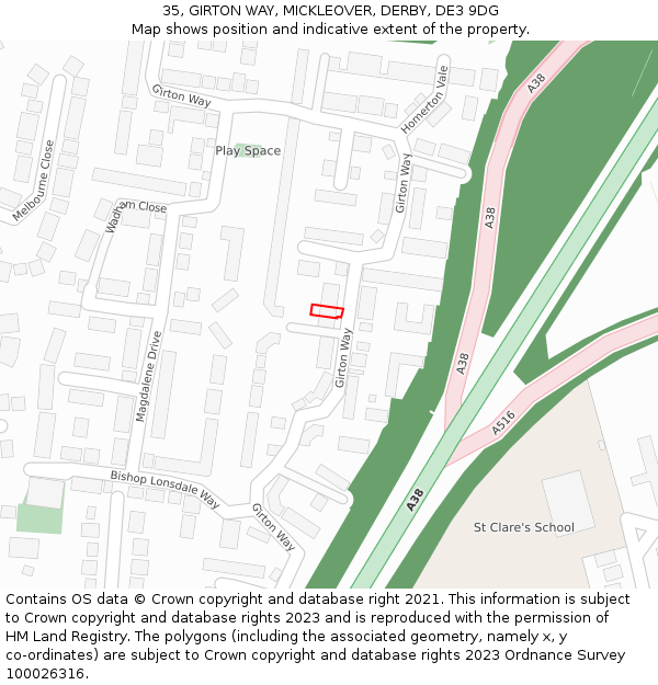 35, GIRTON WAY, MICKLEOVER, DERBY, DE3 9DG: Location map and indicative extent of plot