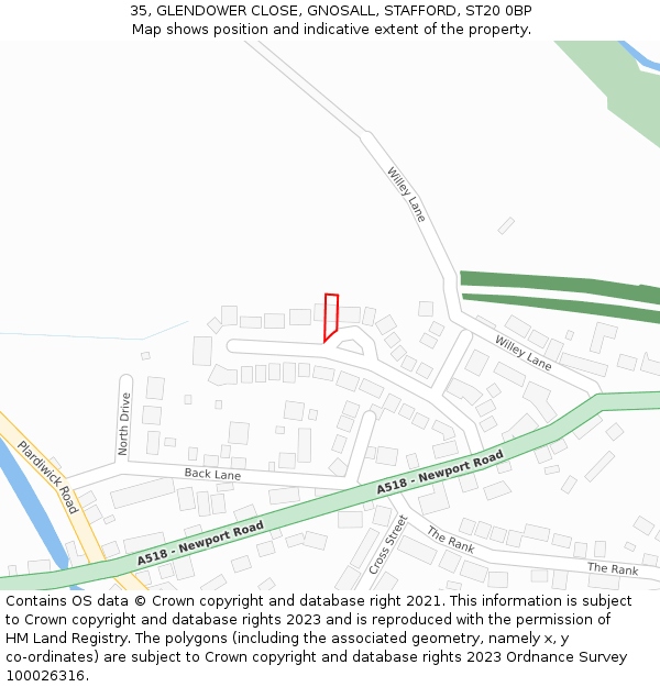 35, GLENDOWER CLOSE, GNOSALL, STAFFORD, ST20 0BP: Location map and indicative extent of plot