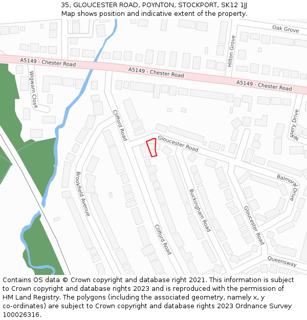 35, GLOUCESTER ROAD, POYNTON, STOCKPORT, SK12 1JJ: Location map and indicative extent of plot