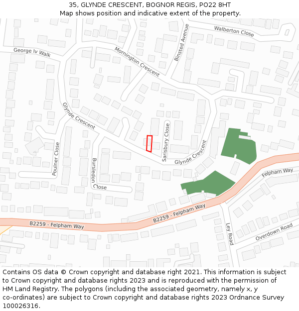 35, GLYNDE CRESCENT, BOGNOR REGIS, PO22 8HT: Location map and indicative extent of plot