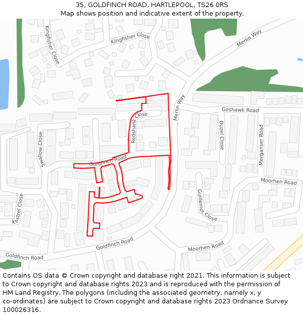 35, GOLDFINCH ROAD, HARTLEPOOL, TS26 0RS: Location map and indicative extent of plot